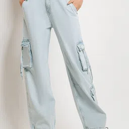 FREAKINS Women Straight Fit High-Rise Pure Cotton Denim Cargo-picture-5