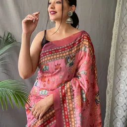Mitera Cotton Bend Kalamkari Saree With Tassel image 3