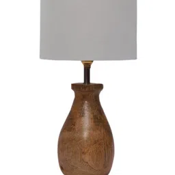 Devansh Grey & Brown Cotton Table Lamp With Wooden Natural Base image 5