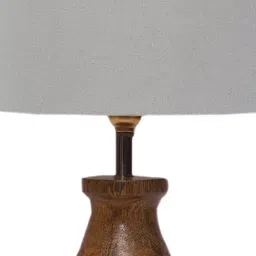 Devansh Grey & Brown Cotton Table Lamp With Wooden Natural Base image 4