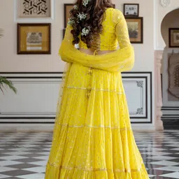 Lavanya The Label Yellow & Gold-Toned Ready to Wear Lehenga & Blouse With Dupatta image 4