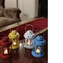 new ways enterprises Decorative Multi Colour Lanterns Set of 4 Best For Home Decor Multicolor Brass, Metal Hanging Lantern-picture-13