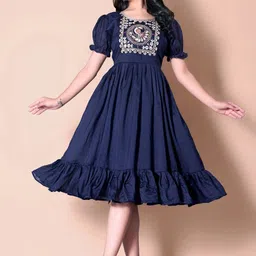 nautiful Women Fit and Flare Dark Blue Below Knee Dress-picture-28