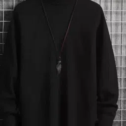 oishee Men Solid High Neck Black Sweater image 3