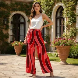 Women Loose Fit Red Lycra Blend Trousers-image-23