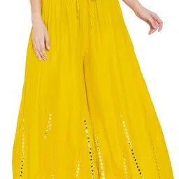 omaya Women Relaxed Yellow Viscose Rayon Trousers-picture-11