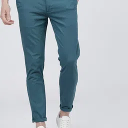 the indian garage co. Men Slim Fit Blue Cotton Blend Trousers-picture-12