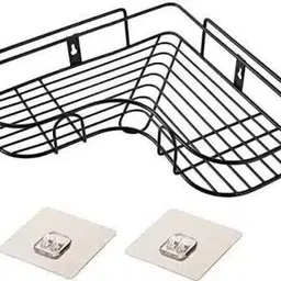 crazygol Self-Adhesive Metal Bathroom Corner Rack Storage Shelves, Bathroom Storage Rack Corner, Bathroom Corner Shelf Organizer Storage, Bathroom Shelf/Shelves Corner - Black (Black) Pack Of 1 Pic Stainless Steel Wall Shelf-picture-10