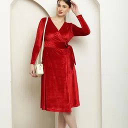 elizy Women Fit and Flare Red Knee Length Dress image 5