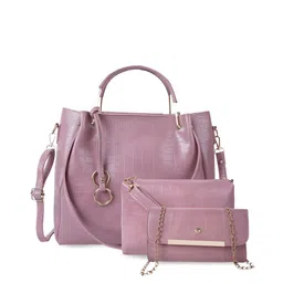 DressBerry Pack Of 3 Pink & Gold-Toned Textured Structured Handheld Bag-picture-21