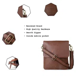 yelloe Men Tan Structured Messenger Bag image 5