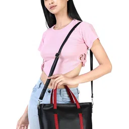 Toteteca Black PU Oversized Bowling Tote Bag with Tasselled image 2