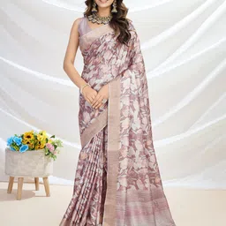 Mitera Floral Printed Zari Tussar Saree-image-36