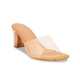 Cogner Women Beige & Transparent Block Heels-picture-11