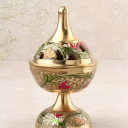 DOKCHAN Gold Toned Textured Brass Pooja Diya With Lid Cover-picture-17