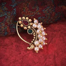 Vighnaharta Gold-Plated Cubic Zirconia Pearl Beaded Stud Nosepin image 1