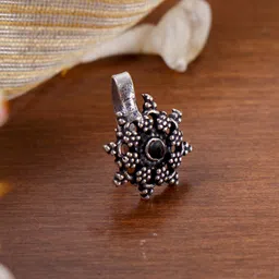 TEEJH Silver Oxidised Floral Stone Studded Nosepin-picture-17
