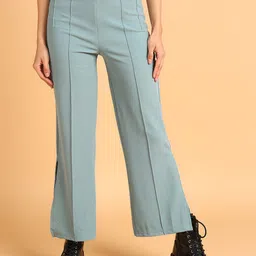 The Roadster Lifestyle Co Women Green High-Rise Slitted Regular Trousers-picture-29