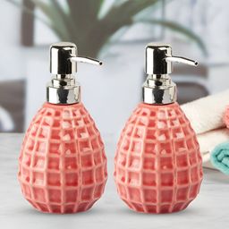 Kookee Orange 2 Pieces Ceramic Textured Glossy Contemporary Soap Dispenser-picture-0