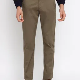 Cantabil Men Olive Green Solid Cotton Regular Fit Trousers-picture-35