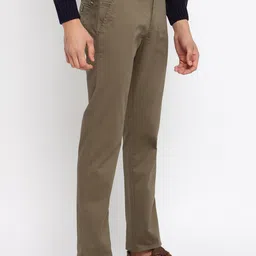 Cantabil Men Olive Green Solid Cotton Regular Fit Trousers image 4