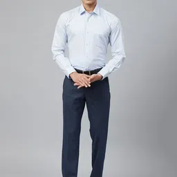 Louis Philippe Men Navy Blue Slim Fit Micro Checked Formal Trousers image 4