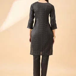 all about you Embroidered Regular Sequinned Kurta With Trousers image 4