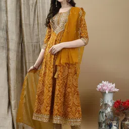 KALINI Women Floral Embroidered Regular Sequinned Kurta with Trousers & With Dupatta image 4