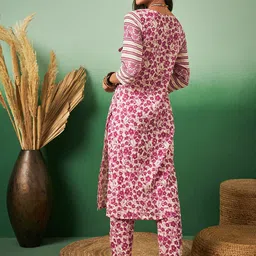 Sangria Floral Printed Organic Cotton Boat Neck Kurta With Trousers image 5