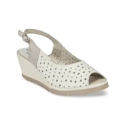 Zebba Off White Leather Wedge Peep Toes with Laser Cuts-picture-12