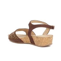 Bata Brown Textured PU Wedge Sandals with Laser Cuts image 3