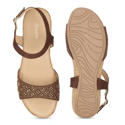 Bata Brown Textured PU Wedge Sandals with Laser Cuts image 5