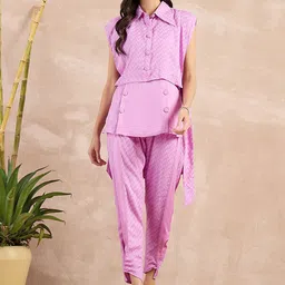 First Resort by Ramola Bachchan Self Design Organic Cotton Top With Bib & Trousers-image-76