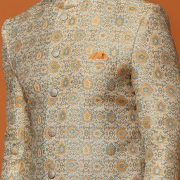 KISAH Self-Design Cotton Sherwani Set image 2