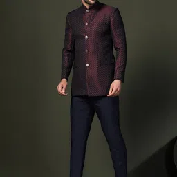 KISAH Men Self Design Jodhpuri Slim Fit Bandhgala Blazer Suit image 3