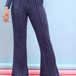 Tokyo Talkies Women Checked Bootcut Trousers-picture-8