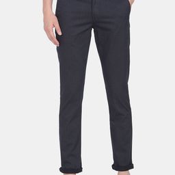 AD By Arvind Men Navy Blue Checked Slim Fit Chinos Trousers-picture-34