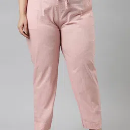 Go Colors Women Pink Tapered Fit Pink Mid Rise Cotton Trousers 2X-image-1
