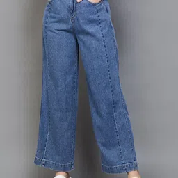 Xpose Women Wide Leg High-Rise Clean Look Cotton Jeans-picture-17