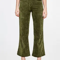 AND Women Olive Green Flared Trousers image 1