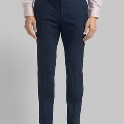 Raymond Men Dark Blue Checked Slim Fit Formal Trousers-picture-12