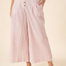 AKKRITI BY PANTALOONS Women Geometric Printed Flared Cotton Parallel Trousers-image-83