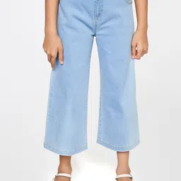Global Desi Girls Blue Solid Culottes Trousers-image-30