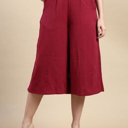 De Moza Women Pleated Three-Fourth Cotton Culottes Trousers-picture-16