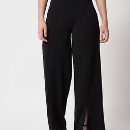Kotty Women Black Relaxed Straight Fit High-Rise Easy Wash Trousers-picture-4
