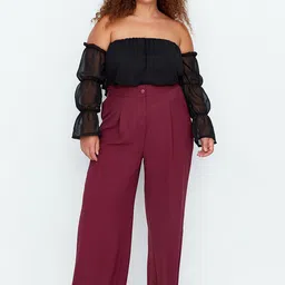 Trendyol Women Solid Regular Fit Pleated Parallel Trousers-picture-33