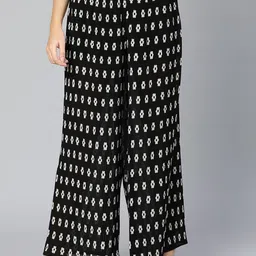 Oxolloxo Women Black Printed Trousers-image-39