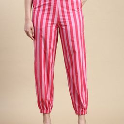 De Moza Women Striped Cotton Joggers-picture-2