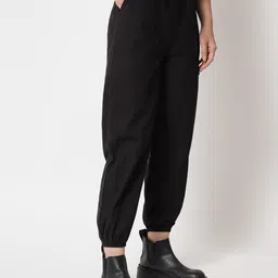 Orchid Blues Women Black High-Rise Joggers Trousers-image-13
