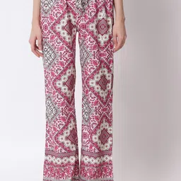 Kotty Women Purple Floral Printed Relaxed High-Rise Easy Wash Trousers-image-66